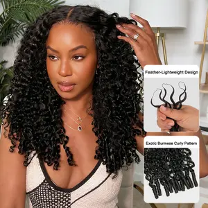 eullair Burmese Curly Hair Feather Crochet Hair Miracle Knots Lightweight 100% Human Hair Crochet Extensions Pre Looped for Boho Style