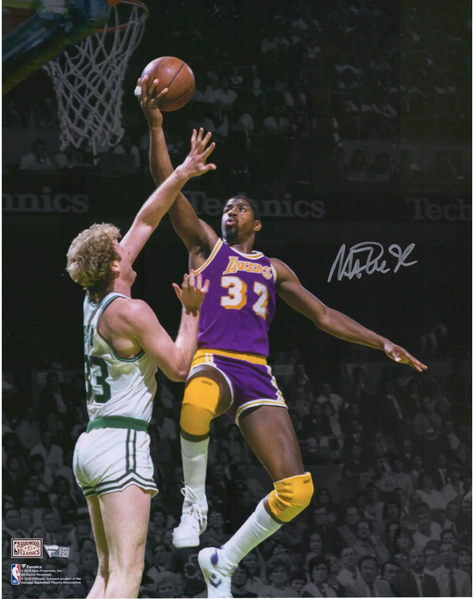 Magic Johnson Los Angeles Lakers Autographed 16" x 20" Lay Up Over Larry Bird Photograph - Fanatics Authentic Certified