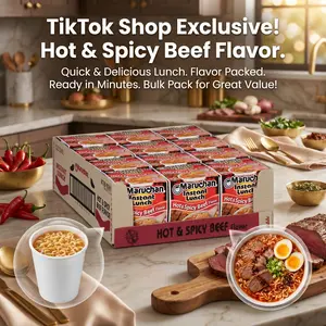 Maruchan Instant Lunch Hot & Spicy Beef Ramen Noodles - Japanese-Style Instant Soup Food, 3-Minute Easy Meal, 2.25 Oz (12 Pack)