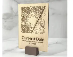 Custom Wooden Map Engraved Plaque – Personalized Coordinates Gift for Couple, Anniversary, Wedding or First Date – Custom Location
