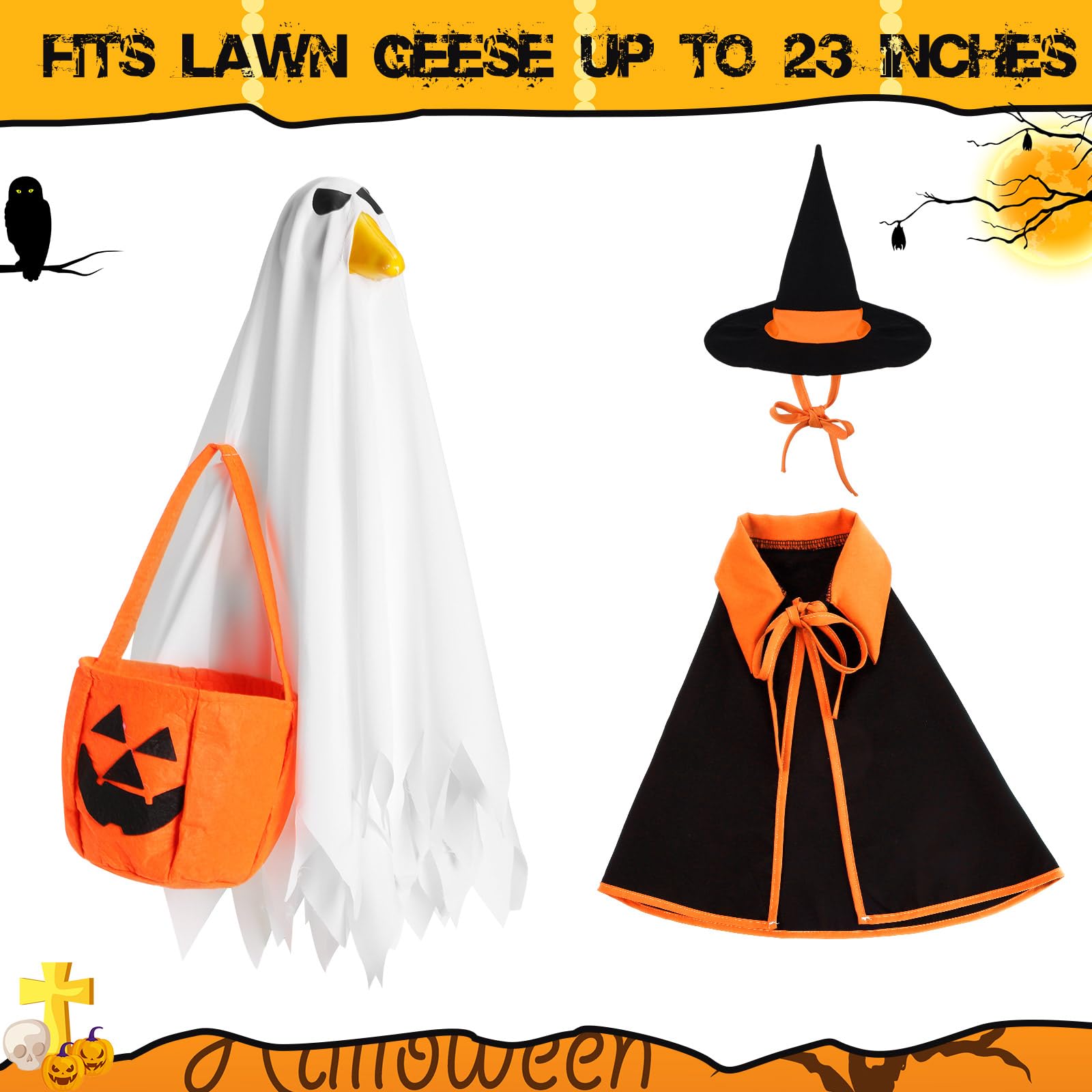 2 Sets Halloween Porch Goose Outfit fit 23 inch Goose, Lawn Porch Goose Clothes Clothing Fall Halloween Outfit for Outdoor Patio Yard Lawn Art Decoration