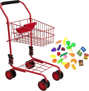 Toy Shopping Cart for Kids and Toddler  Includes Food  Folds for Easy Storage  with Sturdy Metal Frame Red