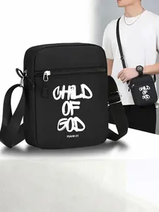 'child of God' Letter Print Messenger Bag, Unisex Street Style Crossbody Backpack, Adjustable Strap, Ideal for Daily Wear & Gifts