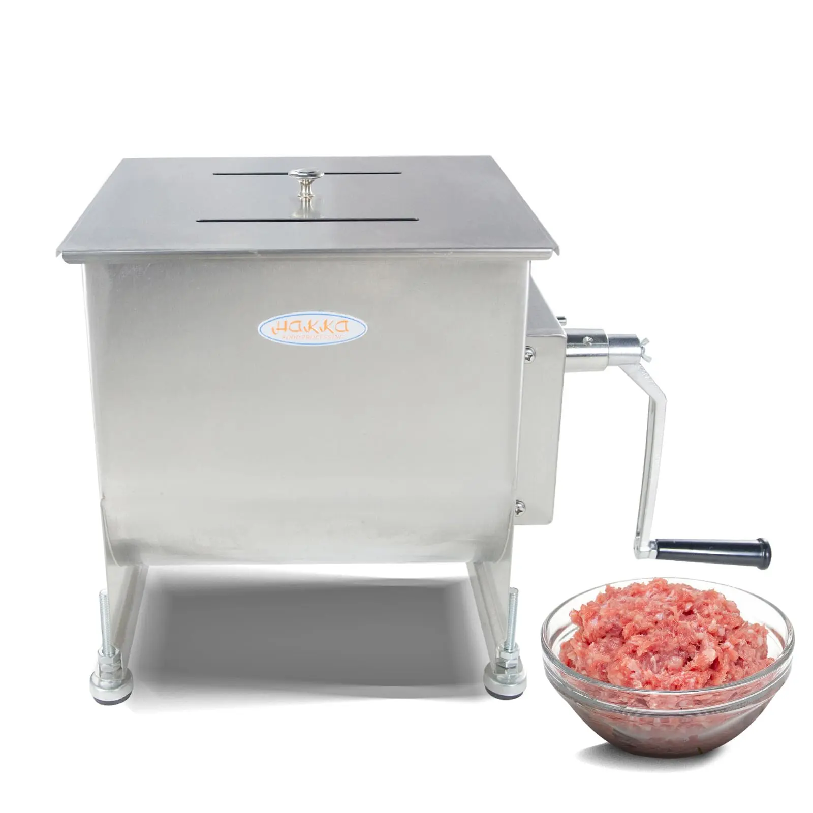 Hakka Manual Meat Mixer with Fixed Stainless Steel Tank - 15L/30lb Large Capacity, Even Mixing Performance, Kitchen Food Processor for Sausage Making, Butcher Shops, Delis
