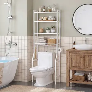 Over the Toilet Storage Rack with Adjustable Shelf & Basket - Space Saver for Small Bathroom, Laundry Room, Apartment