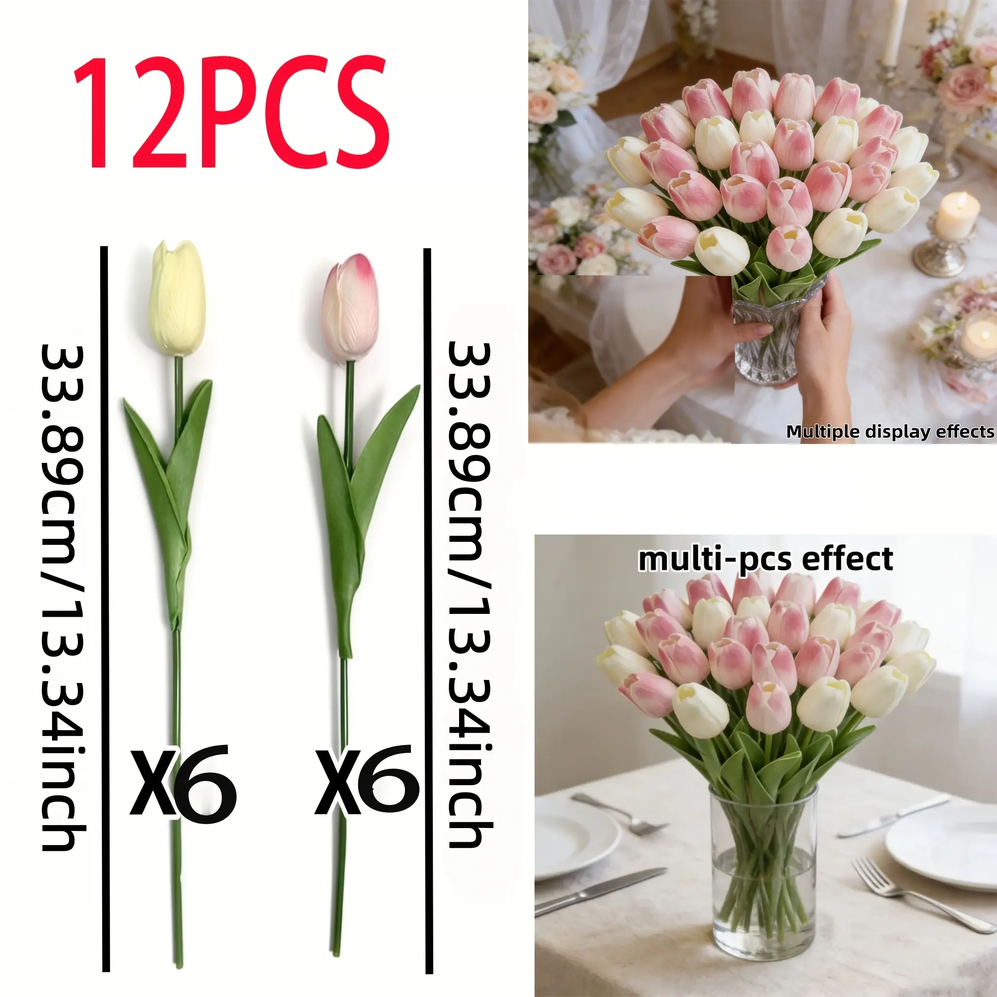 12 Artificial Tulips - 6 Yellow White + 6 Pink, Ideal for Living Room and Dining Table Decoration. Fade-resistant Nordic-style Home Decor, Maintenance-free, Safe and. Perfect for Anniversaries, Party Arrangements, Border Decoration, Lawn