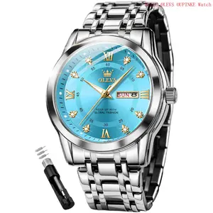 Brand OLEVS Mens Diamond Watch Luxury Business Dress Wrist Watches Quartz Stainless Steel Waterproof Luminous Day Date