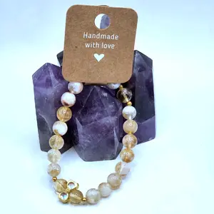 Milky Citrine Crystal Bracelet with Golden Aura Bow Charm & Gold Accents