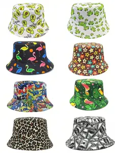 Unisex Style Printed Cartoon Patterns Fisherman Hat, Dual-Sided Wearable Bucket Cap, Lightweight Breathable Sun Protection, Casual Outdoor Travel Hat