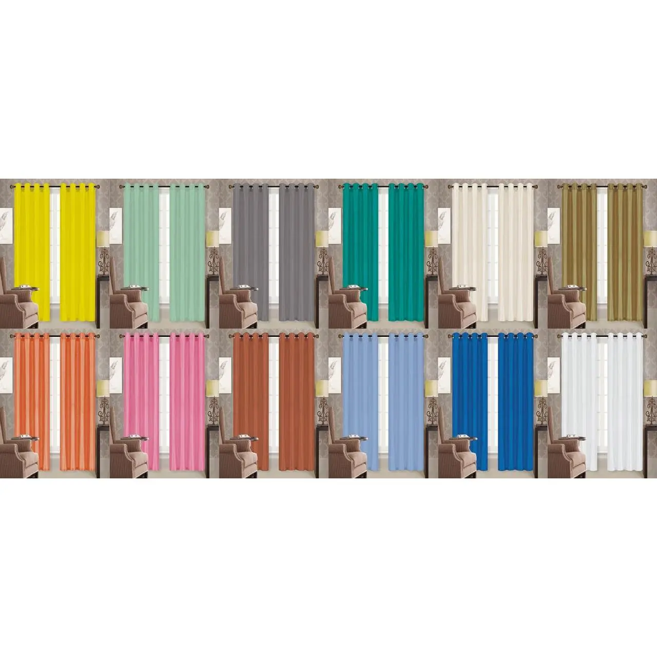 Rolly Faux Silk Decorative Curtains — Case of 24 (Assorted 12 Colors)