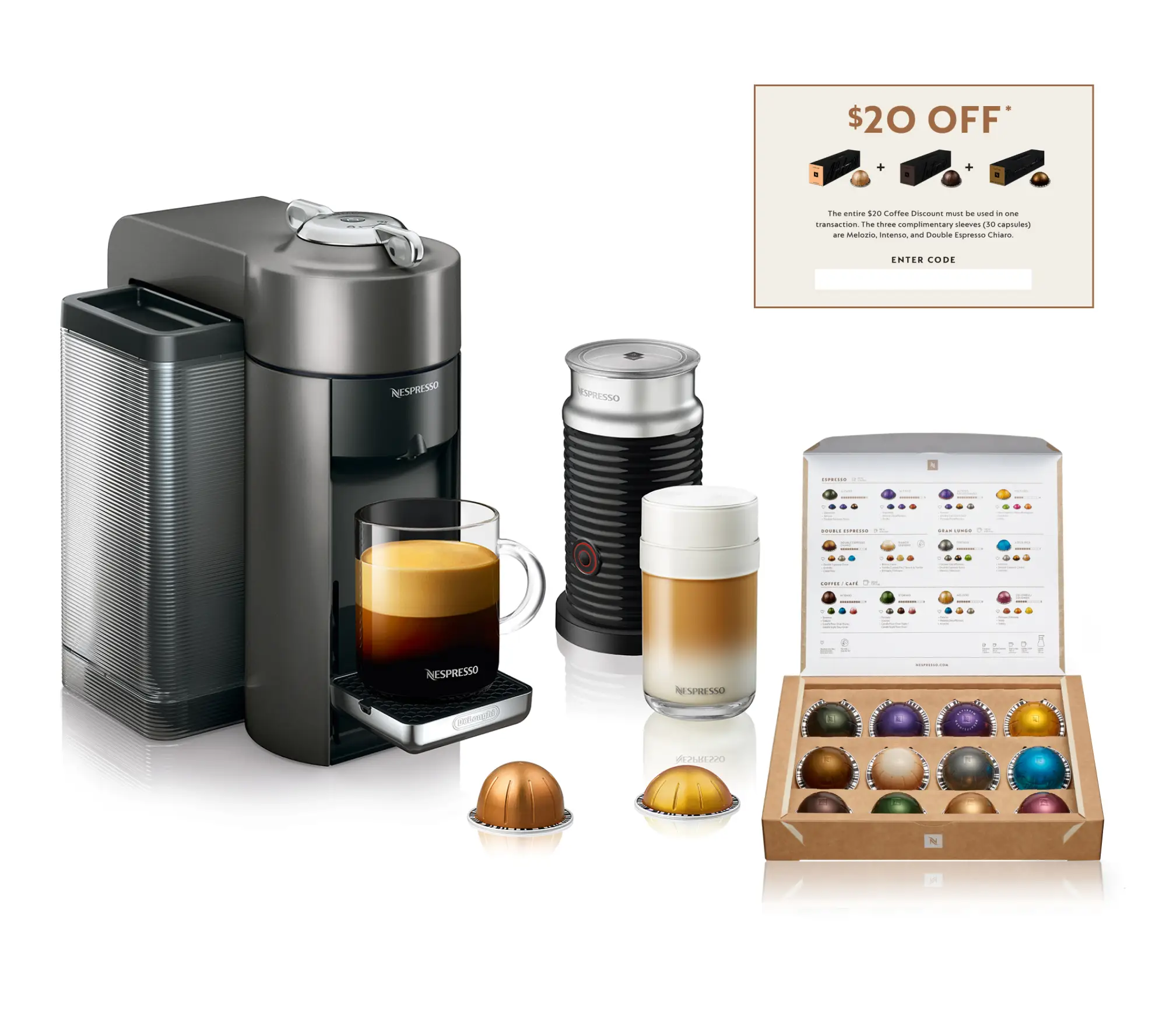 Nespresso Evoluo Coffee/Espresso Maker w Frother and Voucher