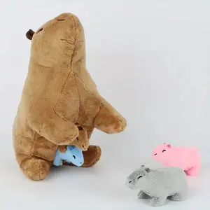 Kawaii Capybara Mom & Baby Plush Toy Set with Colorful Babies