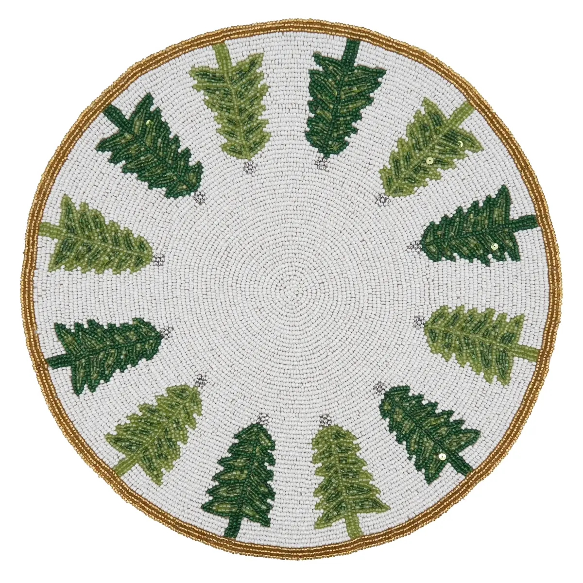 SARO 2418.WG15R Round Beaded Decorative Placemats Set of 4, Christmas Tree Motif - Kitchen Tableware for Indoor Holiday Table Decor, Beaded Placemats & Coasters, Beaded Decorative Placemats & Coasters, Christmas Tree Motif Placemats & Coasters