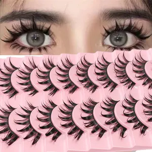 10 Pairs Dense 3D Thick Stem Devil False Eyelashes, Cartoon Eye Makeup, Natural Look, Asian European Style, Big Eyes Effect