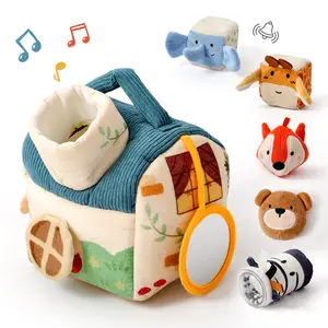 Baby Toys 6 -12 Months - Jungle Soft Stuffed Animal Set with Rattle, Crinkle Paper, Squeaker, Mirror - Toddlers Sensory Montessori Toy for 6 Month Old Babies, 1-3 Year Old Boy Girl Gifts New Year Gifts