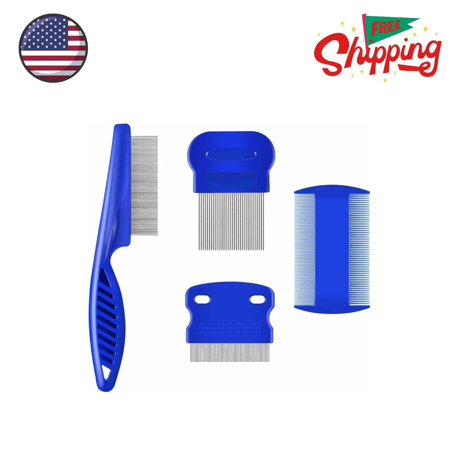 4 Pack Flea Lice Comb, Stainless Steel Dog Cat Grooming Combs