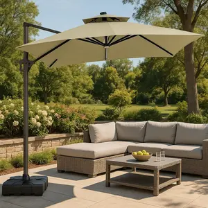 Aurora 10 Feet Patio Umbrella with LED Light, USB Charging, Solar Panel Power By Leisure America
