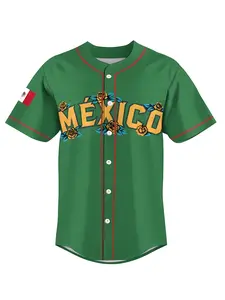 Mexican Guadalupe baseball jersey, Apparel jersey, men's gift, button up short sleeved sportswear, short sleeved shirt, loose, breathable, soft and comfortable V-neck top, Christmas gift, New Year gift