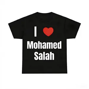 Game Day Gear Cotton TShirt Featuring I Heart Mohamed Salah for Fans with Bold Graphics