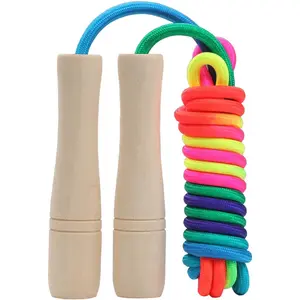 Jump Rope Kids, 8.5ft Adjustable Cotton Skipping Rope with Wooden Handle for Boys and Girls Fitness Outdoor Exercise (Rainbow color)