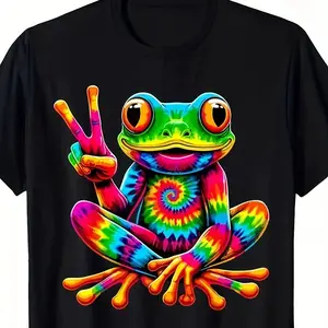 2026 New Arrival Rainbow Peace Frog Tee | Psychedelic Festival Casual Shirt Fashion Menswear Top Boho Breathable Classic Good Vibes Hippie Man