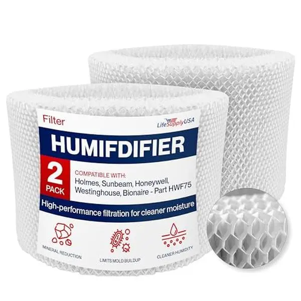 HWF75 Humidifier Filter D Wick Replacement Compatible with Holmes HWF75CS, HM3500, HM3600, Sunbeam SCM3501, SCM3502, Honeywell HCM6009 Cool Mist Humidifiers by LifeSupplyUSA