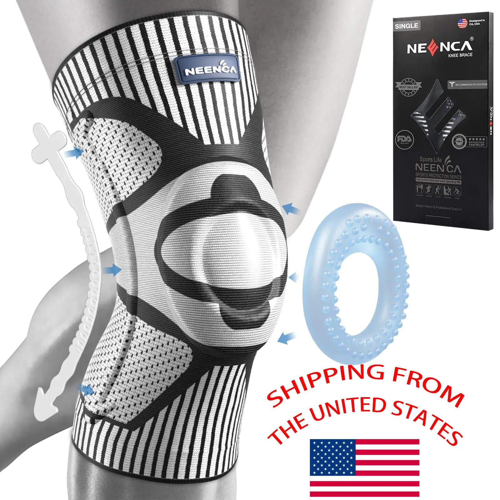 NEENCA Sports Knee Brace (S/M/Gray/2XL) - Cushioned, Anti-Collision Support with Under-Knee Pads for Wrestling, Running