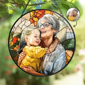 Personalized Grandma Portrait Stained Glass Suncatcher Window Hanging, New Grandma Gift, Mother's Day Gift for Grandma, New Mom Gifts 2026