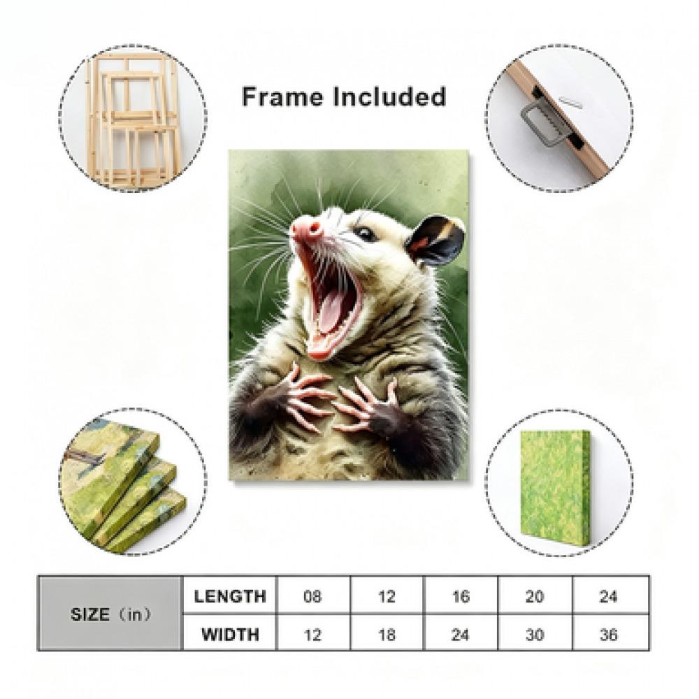 Decorlion Shabby Chic Opossum Poster Canvas Wall Art Funny Animal Humor Artwork for Quirky Home Decor Lovers cartoon pattern