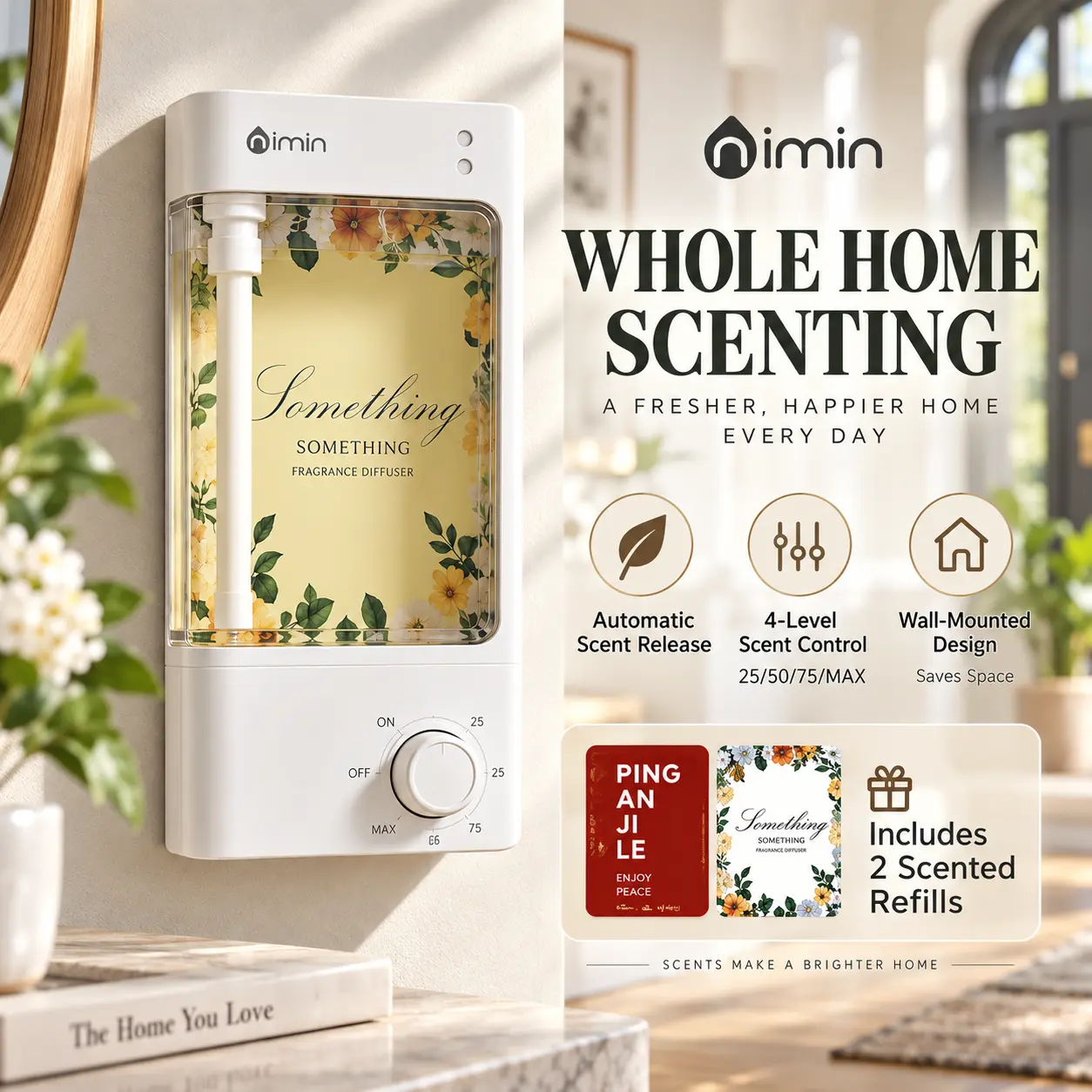 Nimin Smart Wall-Mounted Waterless Aroma Diffuser - Automated Aromatherapy Device, 4 Adjustable Scent Levels, Quiet Digital Display, Aromatherapy for Home, Hilton-Style Odor Control, Low Noise Scented Oil Diffuser for Bedroom & Office