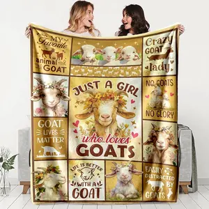 Goat Pattern Flannel Blanket, Soft Warm Durable Throw for Sofa Office Bed Camping Travel, Ideal Holiday Gift, Cozy Home Decor, Decorative Giftable Blankets