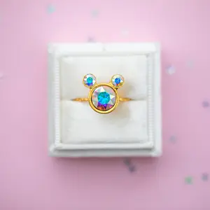 Crystal AB Mouse shaped Adjustable Ring -Gold Setting, 8mm largest crystal