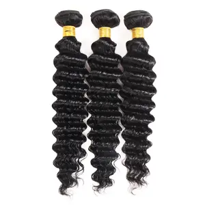 Human hair 3 Bundles Deep Wave 12-30 Inch Natural Black No shedding Tangle Free Glossy Hair bundles