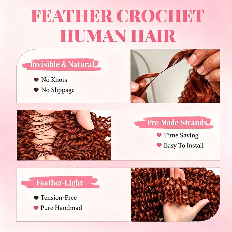 Women's Virgin Human Hair Crochet Piece - 18/20in, 50g Pre-Looped Feather Bond Open End, Burmese Curly Waves, Invisible Seamless Knotless Soft BM Hair, Natural & Bouncy, Virgin Hair