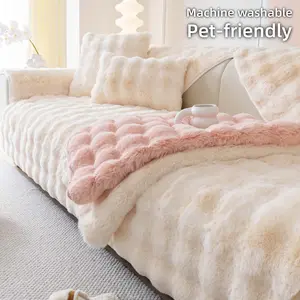 Faux Rabbit Fur Sofa Cover, 1 Count Ultra-Soft Plush Couch Cover, Non-Slip, Pet-Friendly, Machine Washable, Fashion Couch Protector, Warm Thick Protector, Fits 1–4 Seat & L-Shape