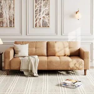 83" Wide Brown PU Leather 3-Seater Reclining Sofa Couch - Anti-Fouling Thickened Cushion with Spring Support, Modern Deep-Seat Design, 2 Removable Back Cushions, Adjustable Legs for Living Room, Office