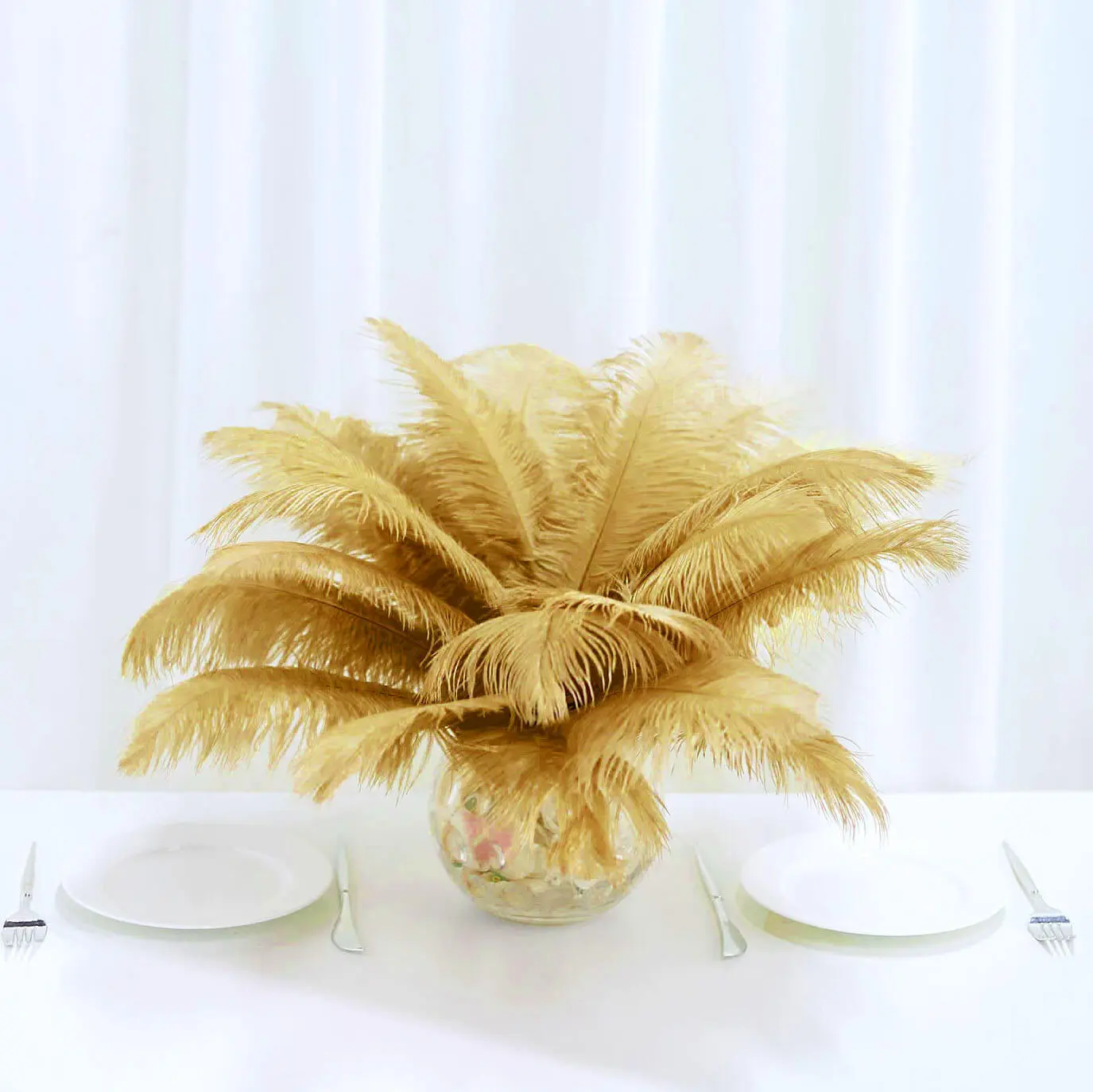 12-Pack Real Gold Natural Ostrich Plume Feathers, 13"-15" DIY Centerpiece Fillers for Room Decor
