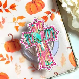 Christian Mama Strong Worthy Beautiful Loved Magnetic Phone Grip, Aesthetic Hand Drawn Cross Magsafe Kickstand, Trendy Watercolor Religious Faith Mothers Day Gift