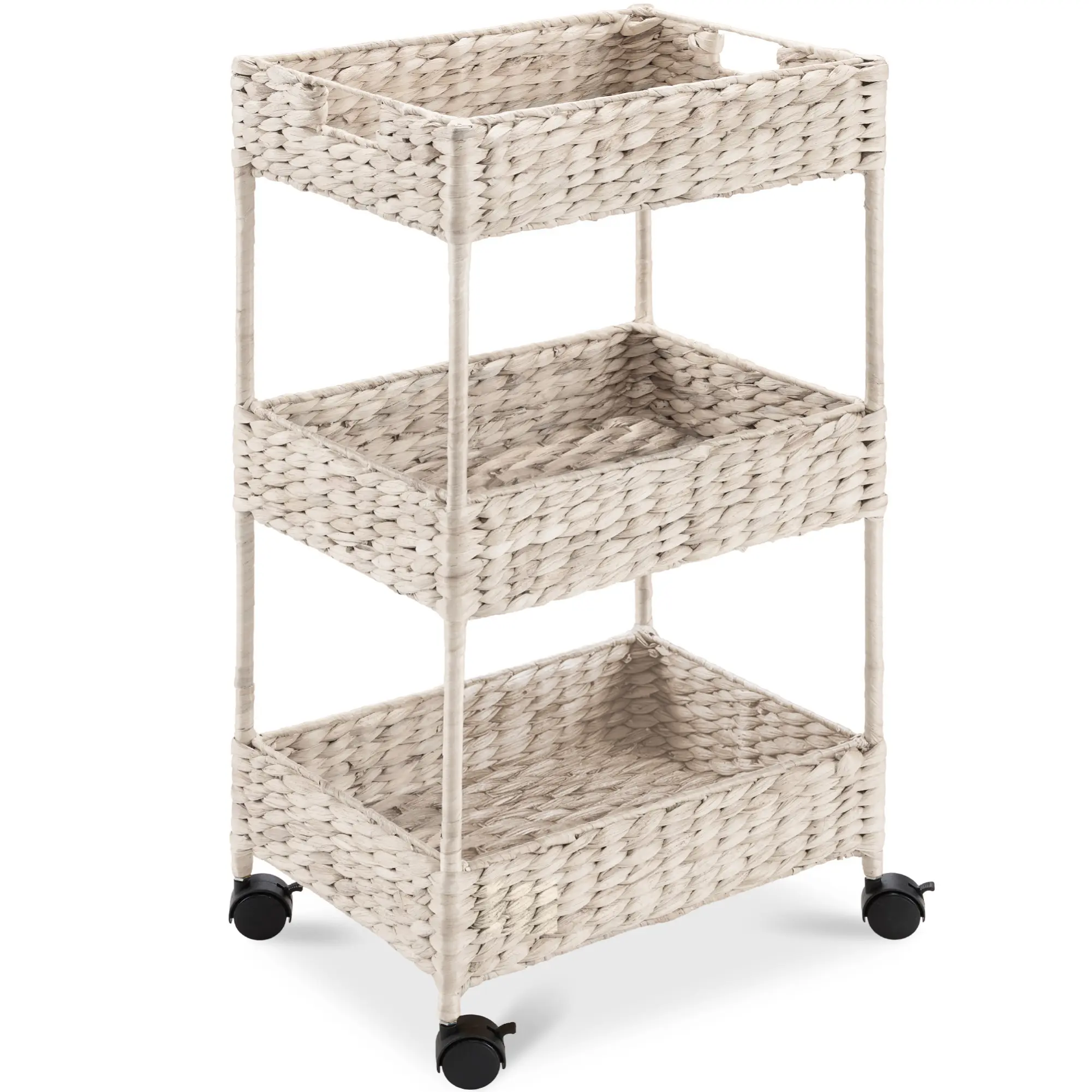 Best Choice Products 3-Tier Water Hyacinth Rolling Nursery Caddy w/ Wheels, Utility Cart, Storage Organization