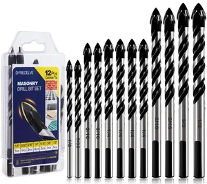 12-PCS Masonry Drill Bit Set & Concrete Drill Bit Set, 1/8 to 1/2 inch Professional Carbide Drill Bits Tip for Glass, Tile, Brick, Cement Concrete Plastic Wood etc. Masonry Drill Bits Set