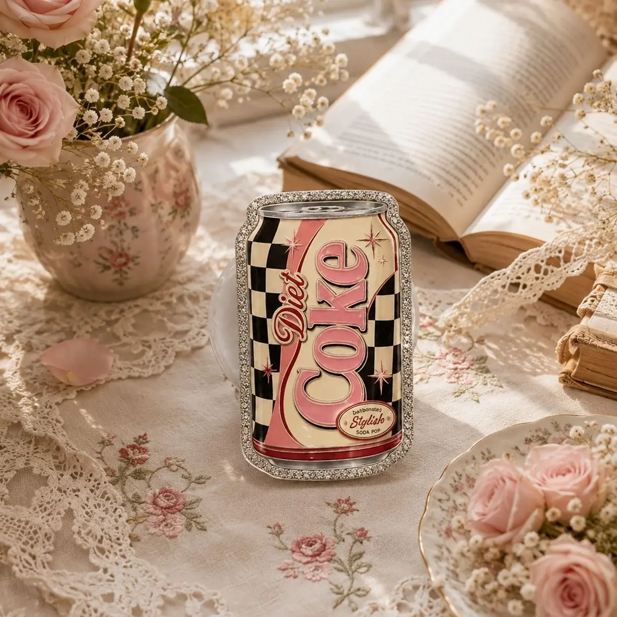 Cute Retro Soda Phone Grip Pink Black Checkered Design Gift for Soda Lovers & Teens