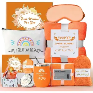 THE WELL KEPT Best Friend Birthday Gifts for Women Friendship, Get Well Soon Gift Basket, Spa Self Care Package Kit, Feel Better Gift Set, Anniversary Retirement Thinking of You Gift Box for Mom Sister Wife, Orange