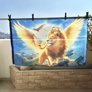 Abrtesii Lion Dance Flag for Group Performance, Stage Dance Prop, Satin Dance Banner, Ideal for Cultural Shows and Events