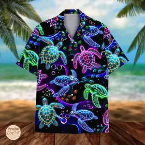 Neon Sea Turtle Hawaiian Shirt: Aloha Summer Beach Button-Down,Tropical Hawaiian Shirt | Summer Beach Vibes Outfit