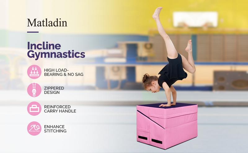Matladin Incline Gymnastics Mat - Folding Wedge Mat for Kids & Girls, Waterproof PU Cover, Durable EPE Foam, Reinforced Stitching, Commercial Grade Construction, Ideal for Indoor & Outdoor Use - Jump Training