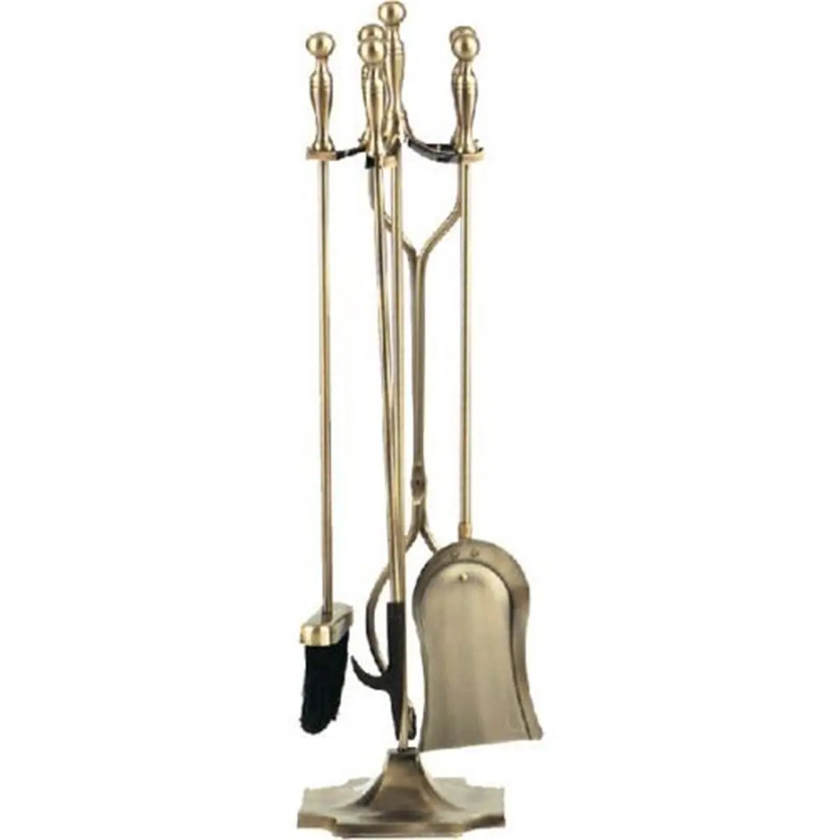 212 MAIN Dagan 4532 Steel Fireplace Tool Set - 5-Piece Classic Rail Base Set with Shovel & Poker, 30.5-inch Tall Antique Brass Built to Last for Home Fireplace Cleaning