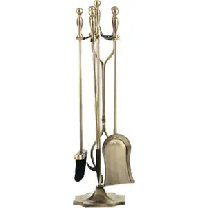 Dagan 4532 Fireplace Tool Set - Rail on Base, Antique Brass - 5 Piece