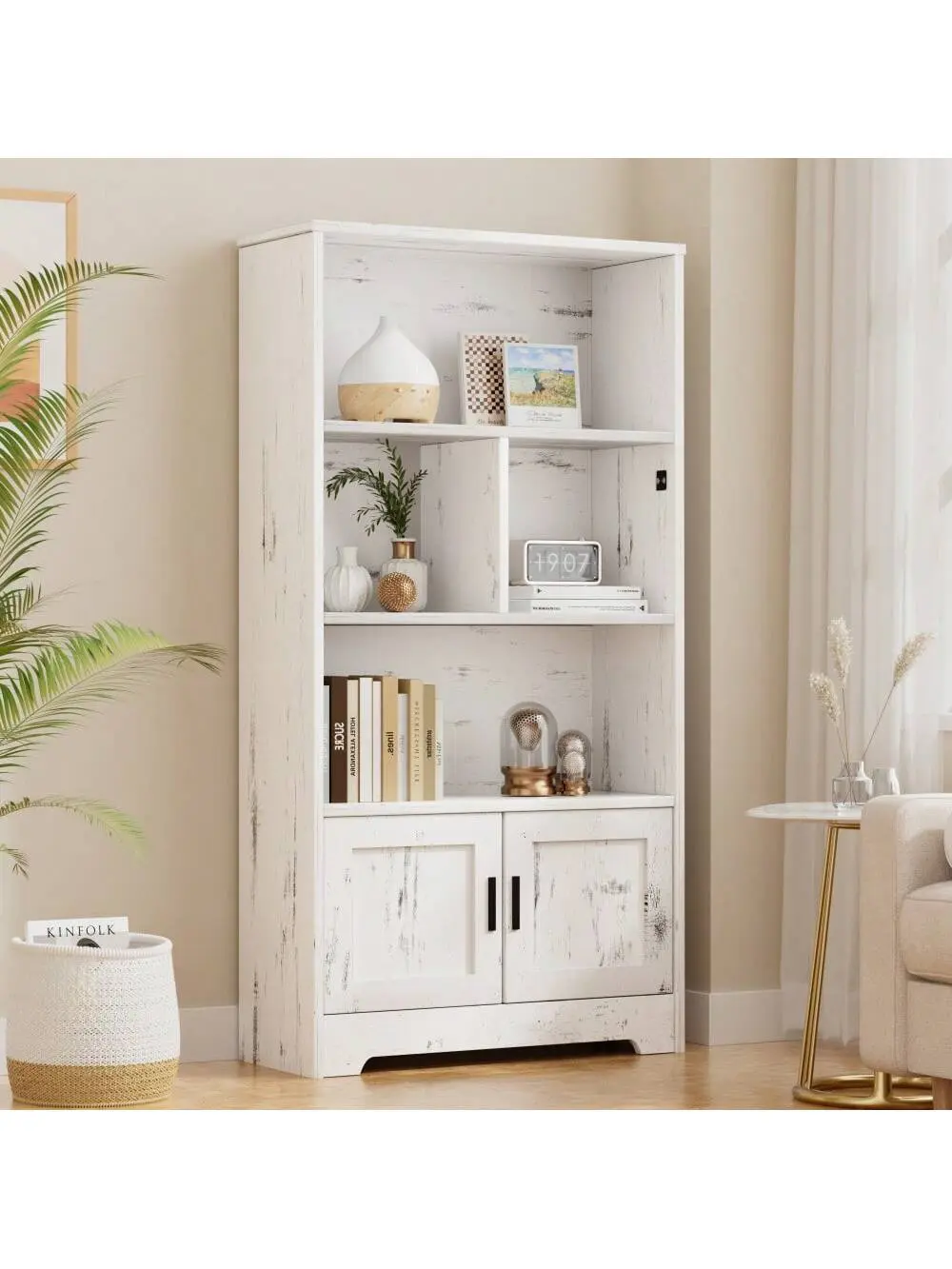【Christmas Gift】Wooden 3-Tier Bookshelf - 57.8in Tall Adjustable Contemporary Open Storage Shelf, 27.9" L*12" W*57.8" H, Assembly Required, Sturdy Kitchen Living Room Bedroom Display Rack