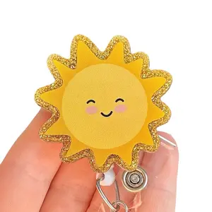 Glitter sun badge reel for nurse and hospital workers. Badge clip Badge pull - Retractable swivel clip with a 360 rotation. Great gift for coworker.