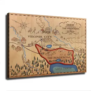 Bonanza The Ponderosa Lake Tahoe Reno Map Nevada State Classic TV Poster Canvas Print Wall Art Modern Classroom Kitchen Bedroom Room Aesthetics Decoration Unframed and Framed (16x24 inch unframed) - Canvas Poster Gifts Photo Colorful Ornaments Artistic